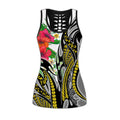 Amazing Polynesian Turquoise Gold Tribal Pattern and Hisbiscus Plumeria Legging & Tank top-ML