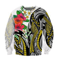 Amazing Polynesian Turquoise Gold Tribal Pattern and Hisbiscus Plumeria Hoodie for Men and Women-ML