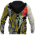 Amazing Polynesian Turquoise Gold Tribal Pattern and Hisbiscus Plumeria Hoodie for Men and Women-ML