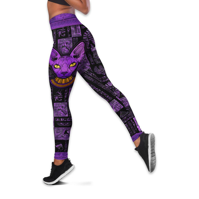 Cat tattoos combo outfit legging + hollow tank for women PL