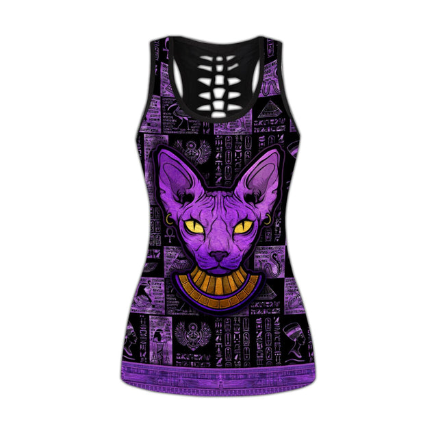 Cat tattoos combo outfit legging + hollow tank for women PL