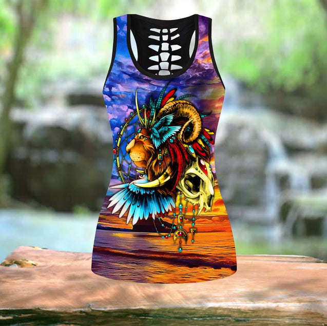 Lion Native Multicolor All Over Printed Legging + Hollow Tank Combo