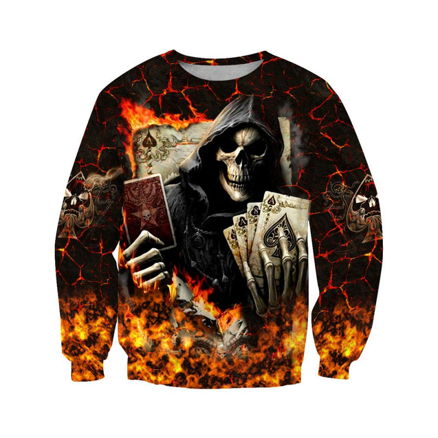 Poker Skulls On The Red Fire Hoodie For Men And Women JJW26092004