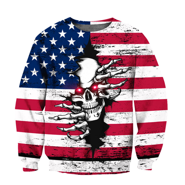 American Red Eyes Skull Hoodie For Men And Women DQB10012001