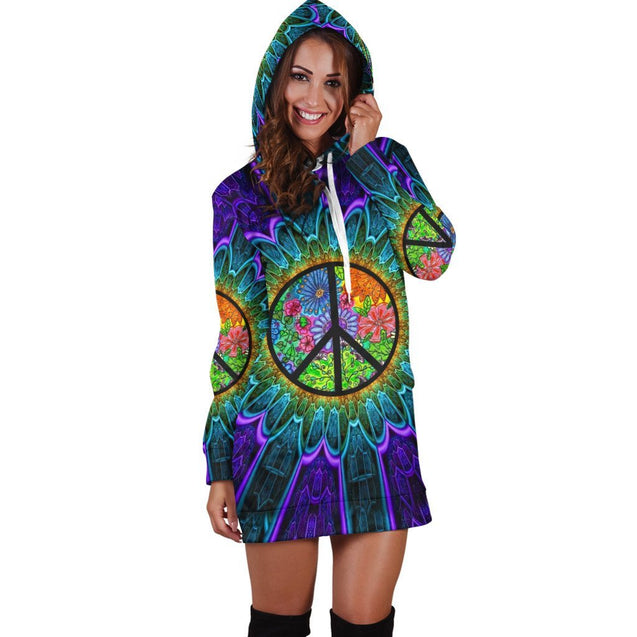 Colorful Peace Hippie Hoodie Dress TQH201001