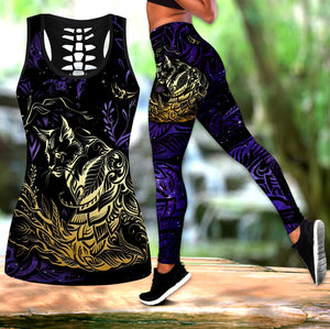 Cat tattoos combo outfit legging + hollow tank for women PL