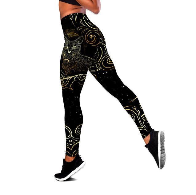 Cat tattoos combo outfit legging + hollow tank for women PL