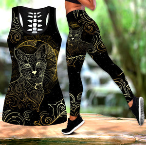 Cat tattoos combo outfit legging + hollow tank for women PL