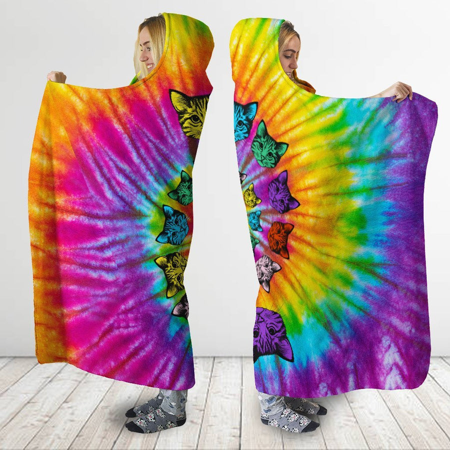 Tie Dye Cat Hooded Blanket JJW07102001