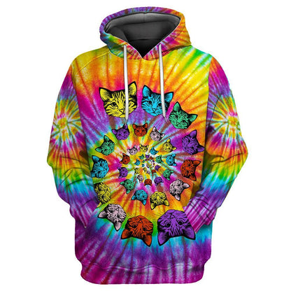 Tie Dye Hippie Cat Hoodie For Men And Women JJW08102001