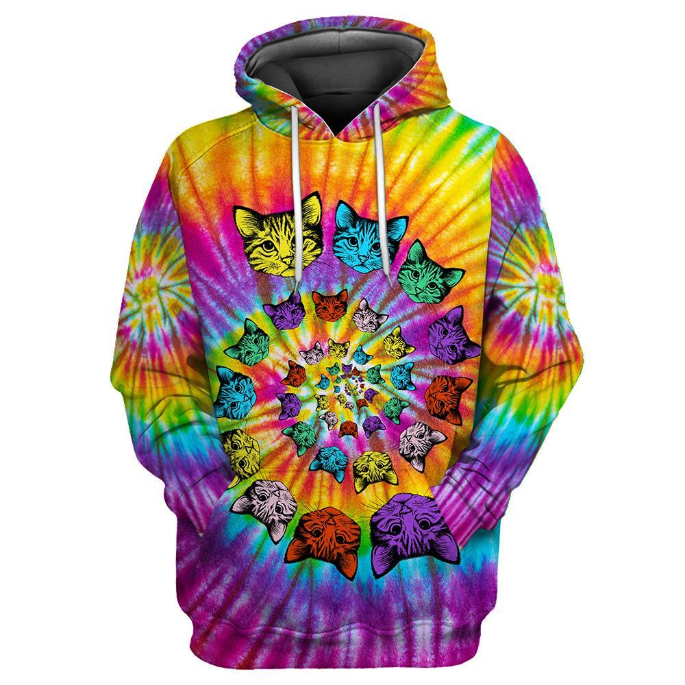 Tie Dye Hippie Cat Hoodie For Men And Women JJW08102001