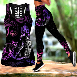 Cat & Girl tattoos combo outfit legging + hollow tank for women PL