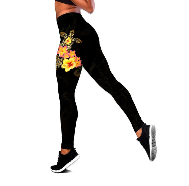 Polynesian Tattoo Turtle Hibiscus Frangipani Hoodie and Legging ML