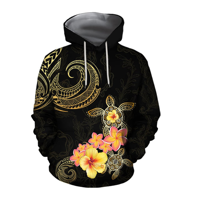 Amazing Polynesian Tattoo Turtle Hibiscus Frangipani Hoodie-ML