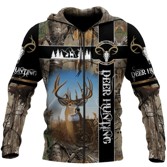 Deer Hunting Camo II Over Printed Unisex Deluxe Hoodie ML