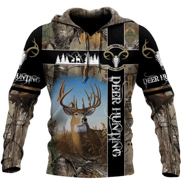 Deer Hunting Camo II Over Printed Unisex Deluxe Hoodie ML