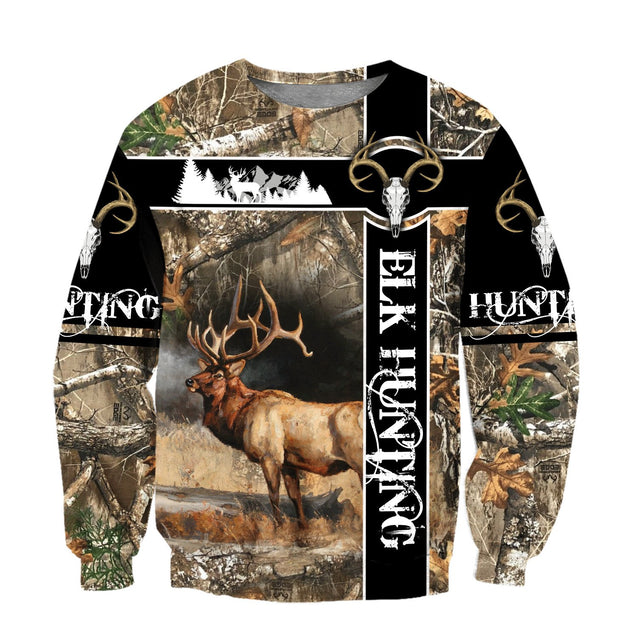 Elk Hunting Camo Over Printed Unisex Deluxe Hoodie ML