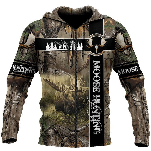 Moose Hunting II Camo Over Printed Unisex Deluxe Hoodie ML