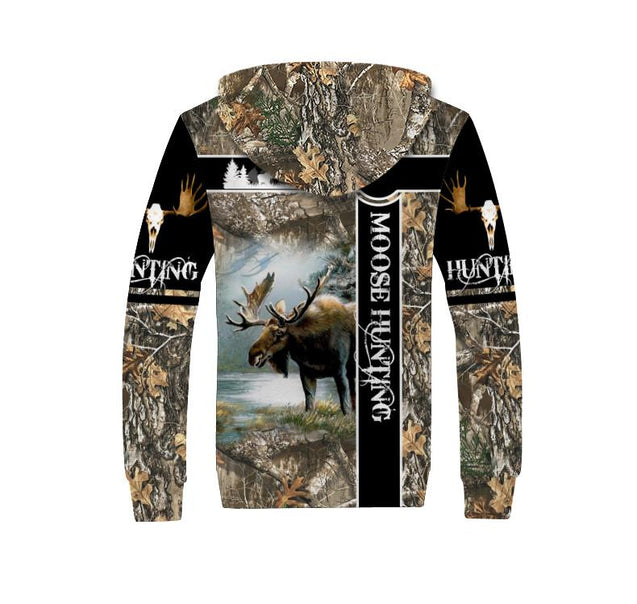 Moose Hunting Camo Over Printed Unisex Deluxe Hoodie ML