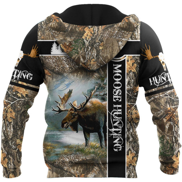 Moose Hunting Camo Over Printed Unisex Deluxe Hoodie ML