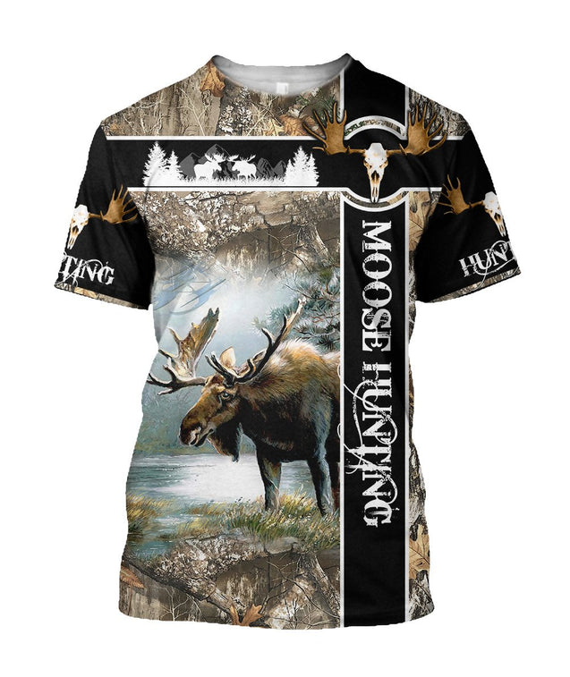 Moose Hunting Camo Over Printed Unisex Deluxe Hoodie ML