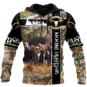 Moose III Hunting Camo Over Printed Unisex Deluxe Hoodie ML