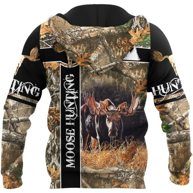 Moose III Hunting Camo Over Printed Unisex Deluxe Hoodie ML