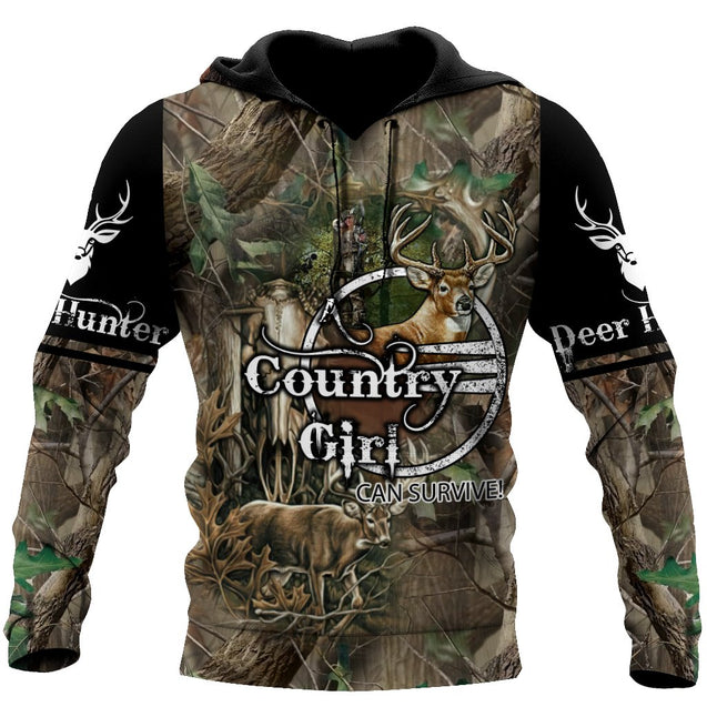 Country Girl Hunting Camo Over Printed Unisex Deluxe Hoodie ML