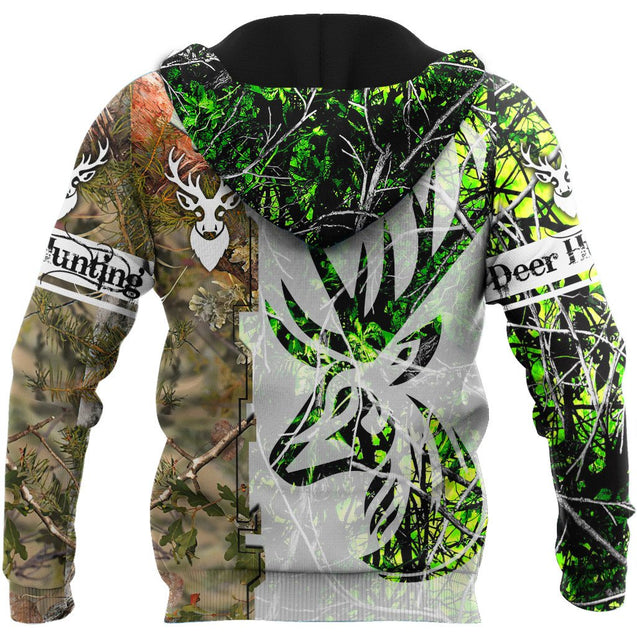 Deer Hunting Tattoo II Camo Over Printed Unisex Deluxe Hoodie ML