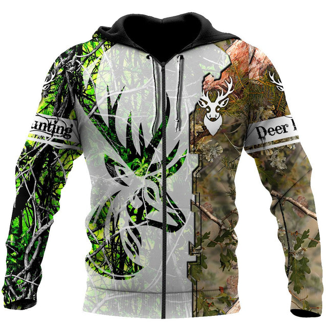 Deer Hunting Tattoo II Camo Over Printed Unisex Deluxe Hoodie ML