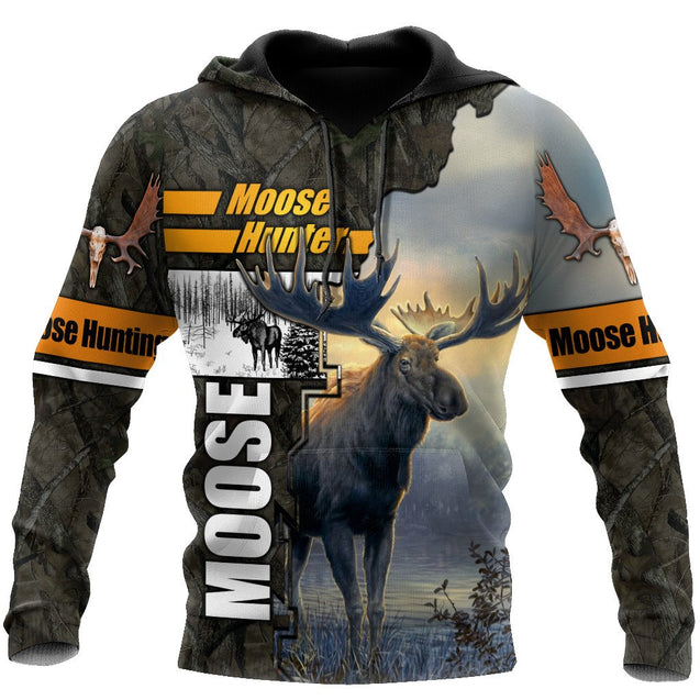 Moose Hunting V Camo Over Printed Unisex Deluxe Hoodie ML