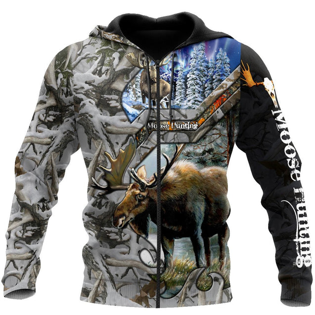 Moose Hunting VII Camo Over Printed Unisex Deluxe Hoodie ML