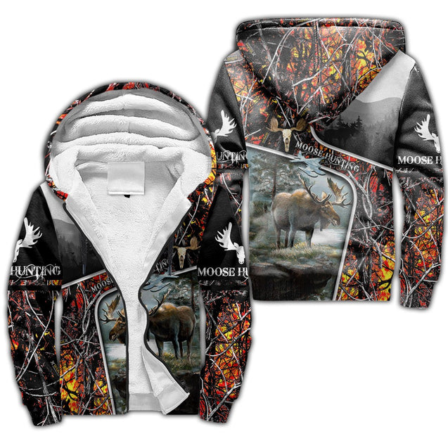 Moose Hunting Camo VIII Over Printed Unisex Deluxe Hoodie ML