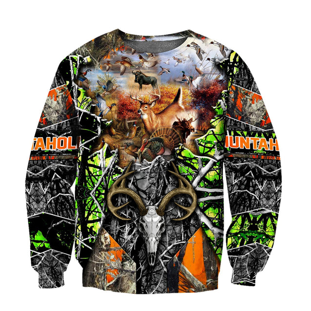 Huntaholic Hunting Camo Over Printed Unisex Deluxe Hoodie ML