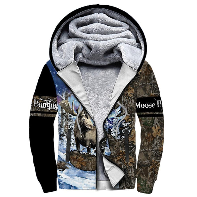 Moose Hunting Camo Over Printed Unisex Deluxe Hoodie ML