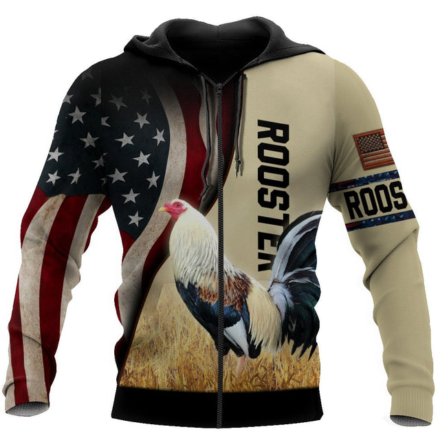 King Rooster American Flag All Over Printed Unisex Deluxe Hoodie ML