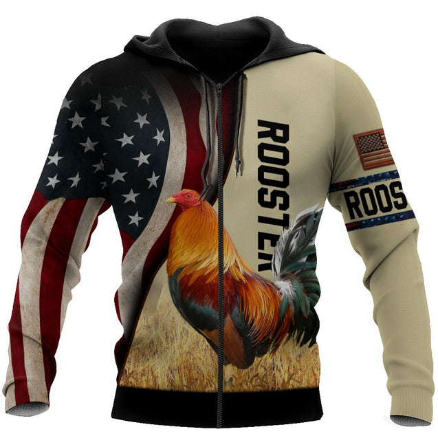 King Rooster American Flag All Over Printed Unisex Deluxe Hoodie ML