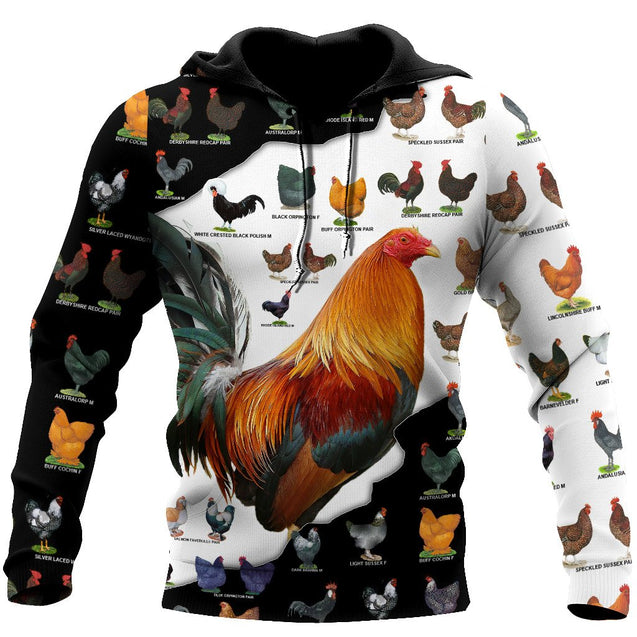 Rooster  3D Over Printed Unisex Deluxe Hoodie ML