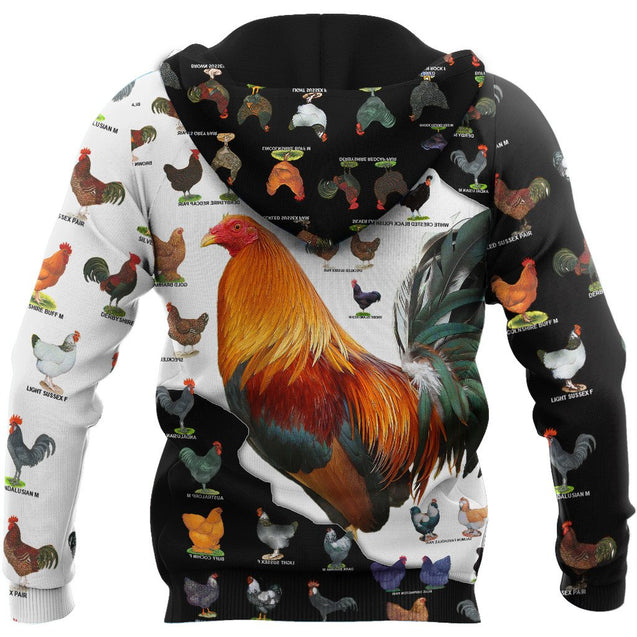 Rooster  3D Over Printed Unisex Deluxe Hoodie ML