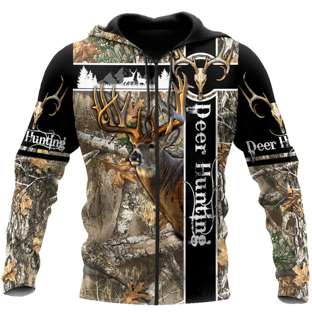 Deer Hunting Camo X 3D Over Printed Unisex Deluxe Hoodie ML