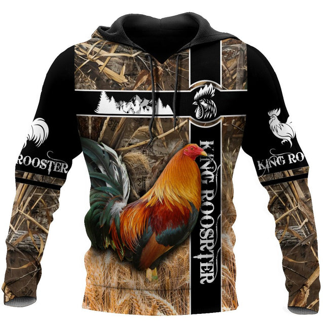 King Rooster  3D Over Printed Unisex Deluxe Hoodie ML