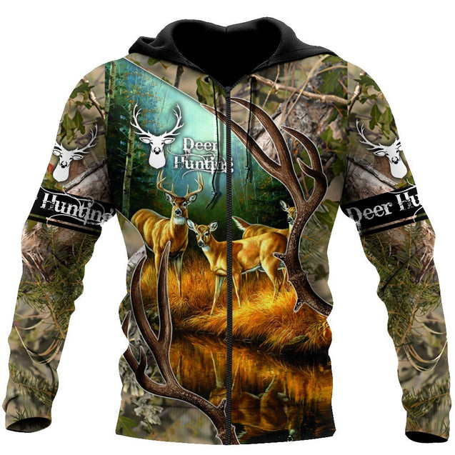 Deer Hunting Camo 3D Over Printed Unisex Deluxe Hoodie ML