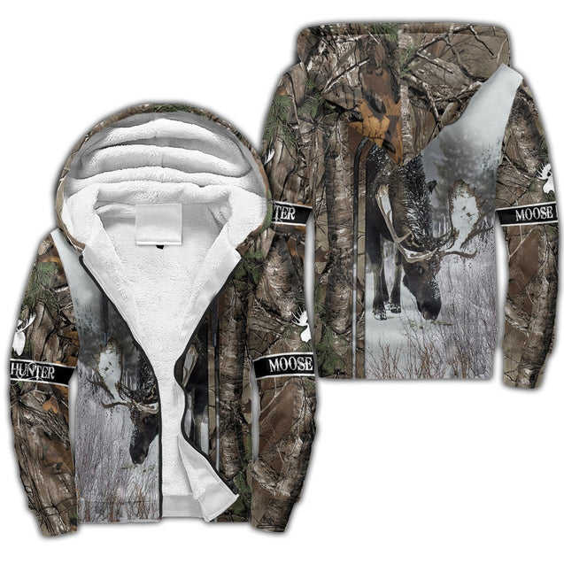 Moose Hunting Camo 3D Over Printed Unisex Deluxe Hoodie ML