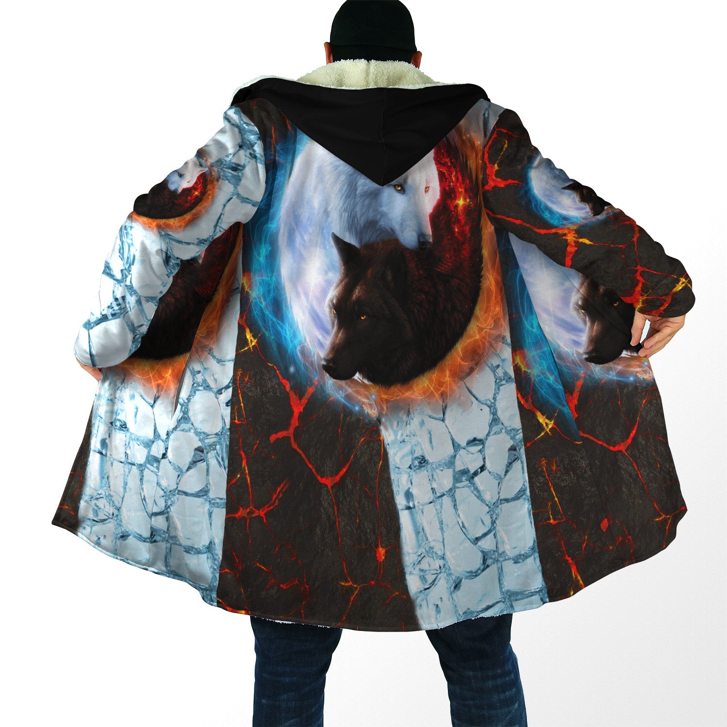 Yin Yang Ice And Fire Wolf Art Cloak For Men And Women HVT02112001