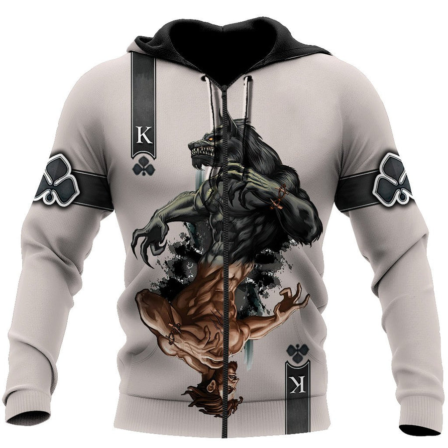 Wolf Ace Card 3D Over Printed Unisex Deluxe Hoodie Cloak ML
