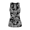 Skull flower tattoos legging + hollow tank combo outfit