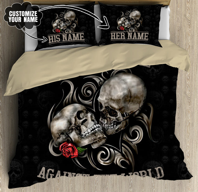 Customize Name Couple Skull Art Bedding Set MH21112003