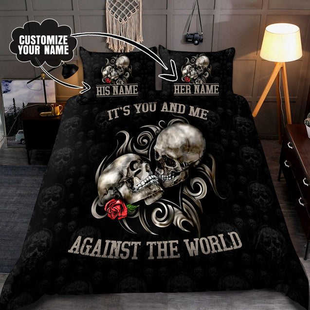 Customize Name Couple Skull Art Bedding Set MH21112003