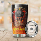Firefighter Skull On Fire Customize Name Stainless Steel Tumbler MH27112006