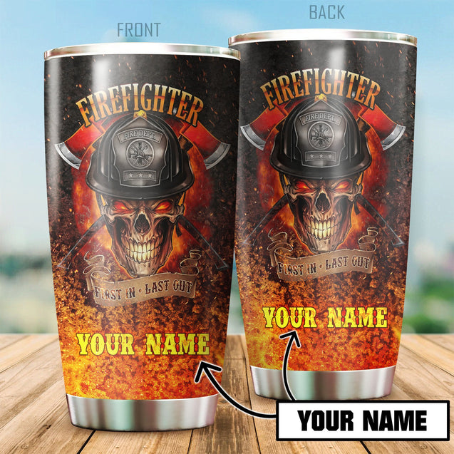 Firefighter Skull On Fire Customize Name Stainless Steel Tumbler MH27112006